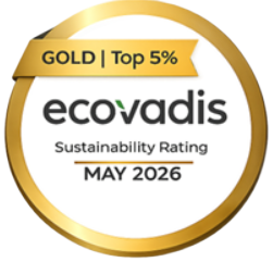 Badge de notation de durabilité EcoVadis. Note Argent, 72 %, Top 15 %, valable jusqu'en avril 2025.