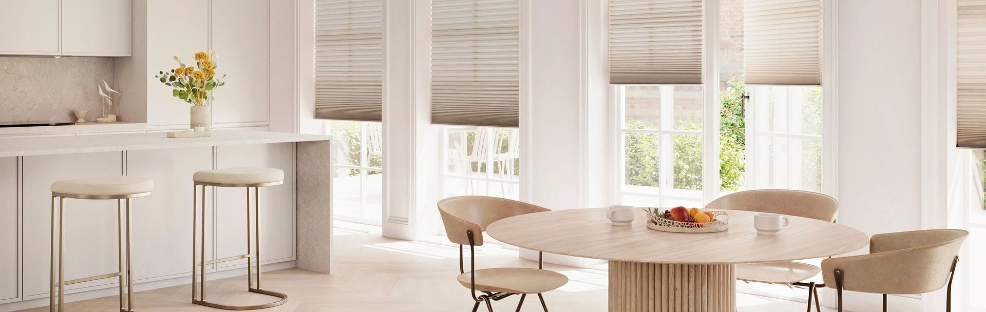 a window coverings on a dining area