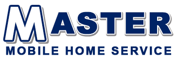 MASTER Mobile Home Service logo in blue and white