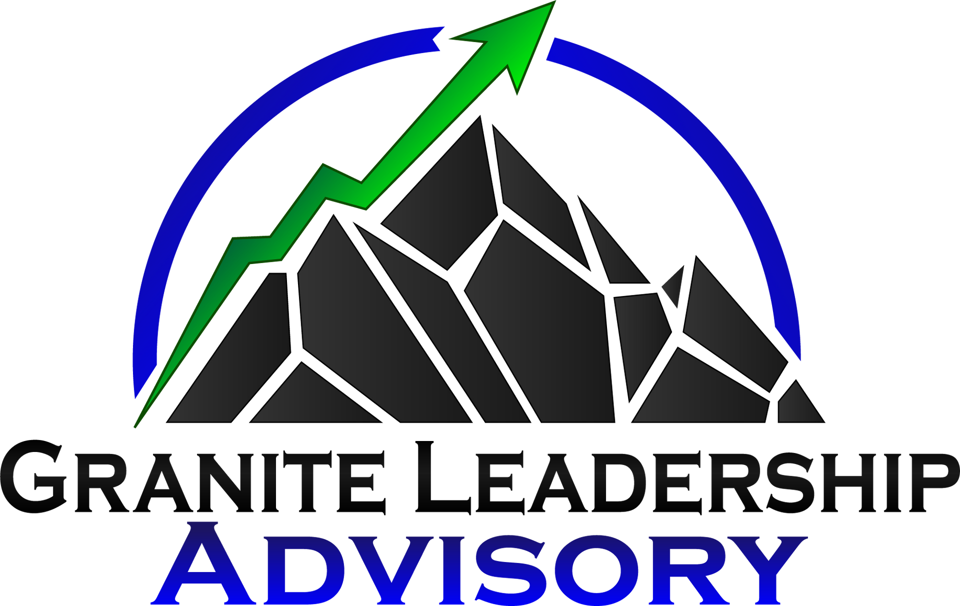 A logo for granite leadership advisory with a mountain and an arrow.