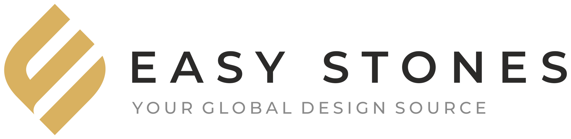 Easy Logo with gold abstract icon and gray text “YOUR GLOBAL DESIGN SOURCE”