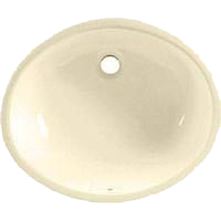 Round white ceramic sink basin with a faucet hole and drain hole
