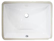 White rectangular bathroom sink basin with a single drain hole and faucet opening
