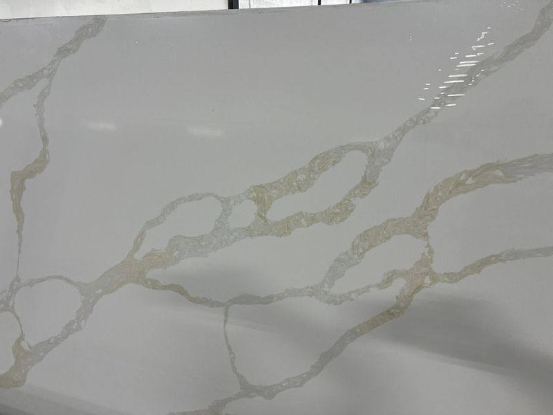 Gray marble countertop with white and beige veining