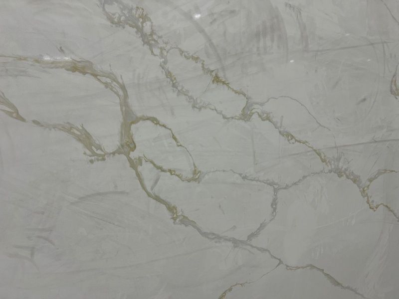 Close-up of a light gray marble surface with thin beige veining
