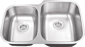 Double-basin stainless steel kitchen sink with two drains