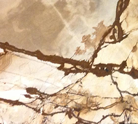 Cream and brown marble surface with dark veins and cracks