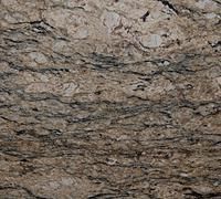 Close-up of rough tan and gray stone with layered, striated texture