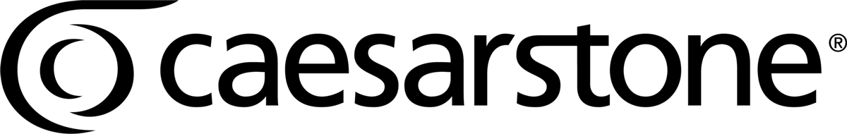 Caesarstone logo in black text with a stylized circular emblem on a white background