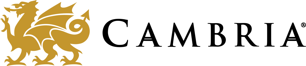 Golden lion logo beside black “CAMBRIA” text on a white background