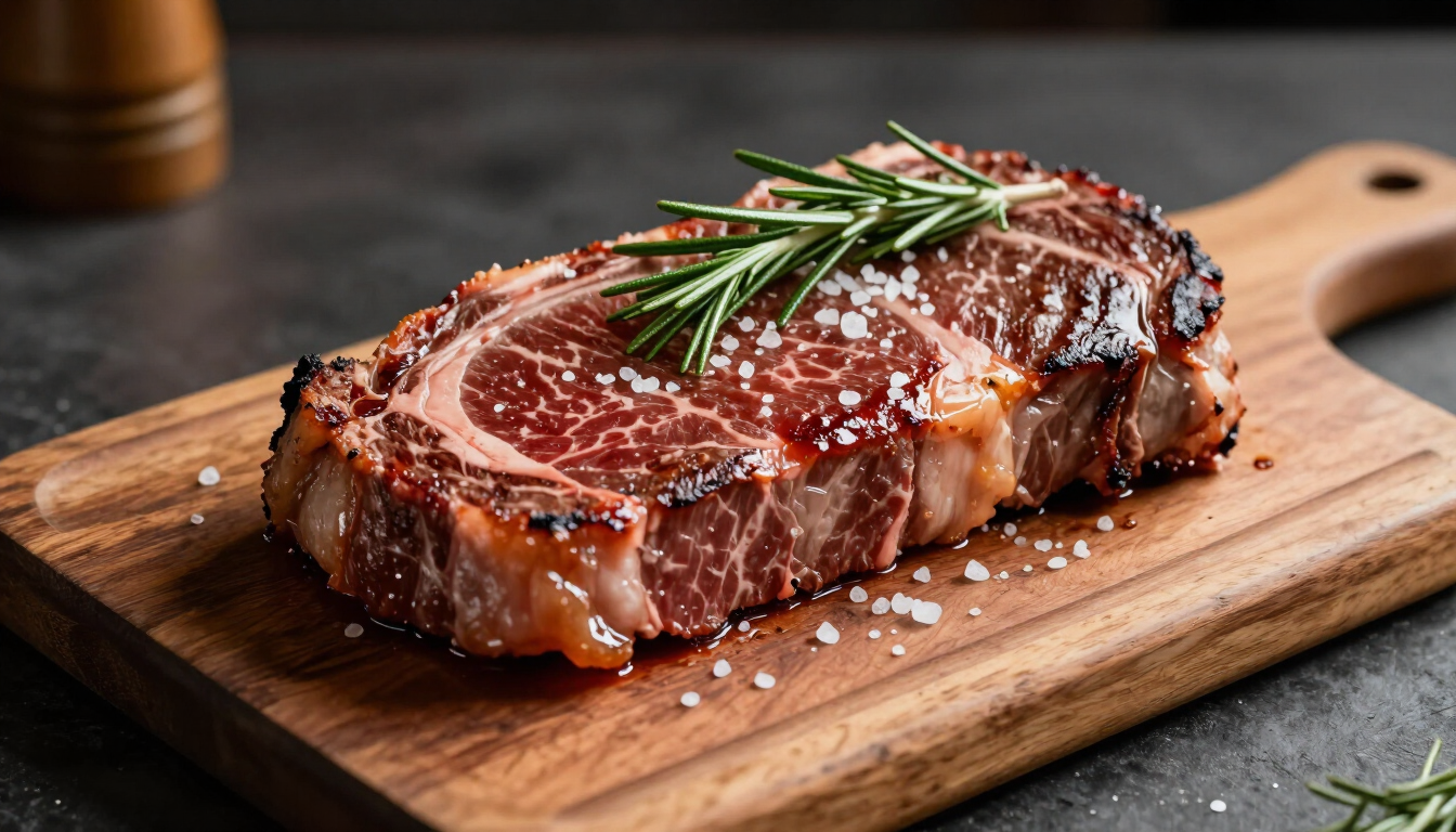 Suarento e suculento corte de carne steak bife grelhado.