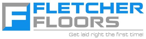 A blue and gray logo for fletcher floors