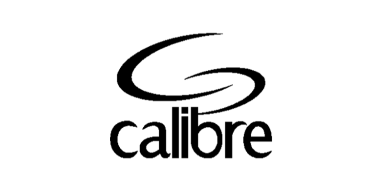 Calibre logo in black with stylized swoosh above the wordmark
