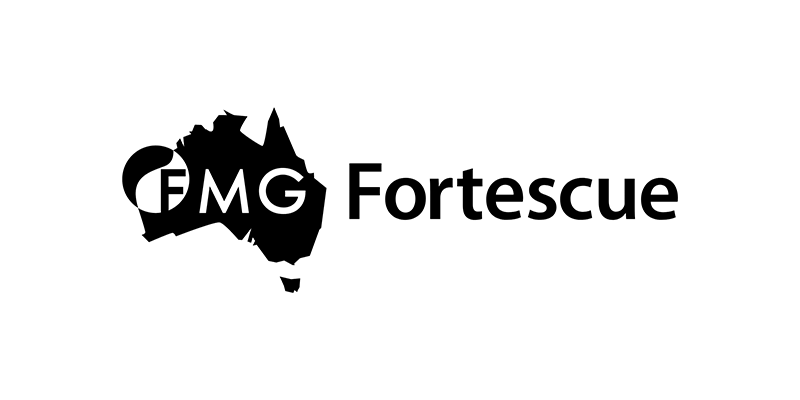 FMG Fortescue logo with black text over a black silhouette of Australia