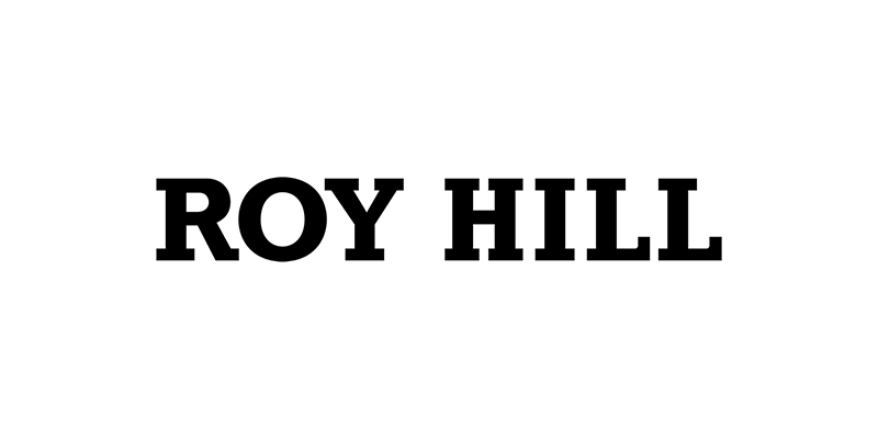 Black text reading “ROY HILL” on a white background
