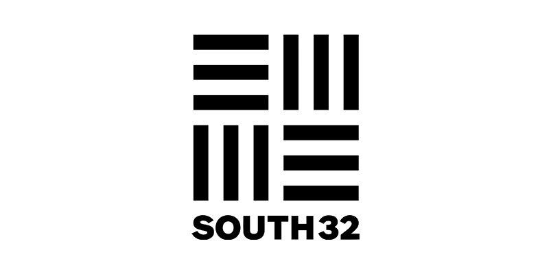 South32 logo with black geometric symbol and text on a white background