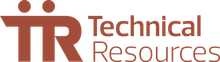 Technical Resources logo with brown “TR” initials and company name in brown text on a white background