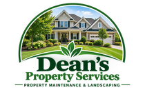 Dean’s Property Services logo with a house, green lawn, and the text “Property Maintenance & Landscaping”