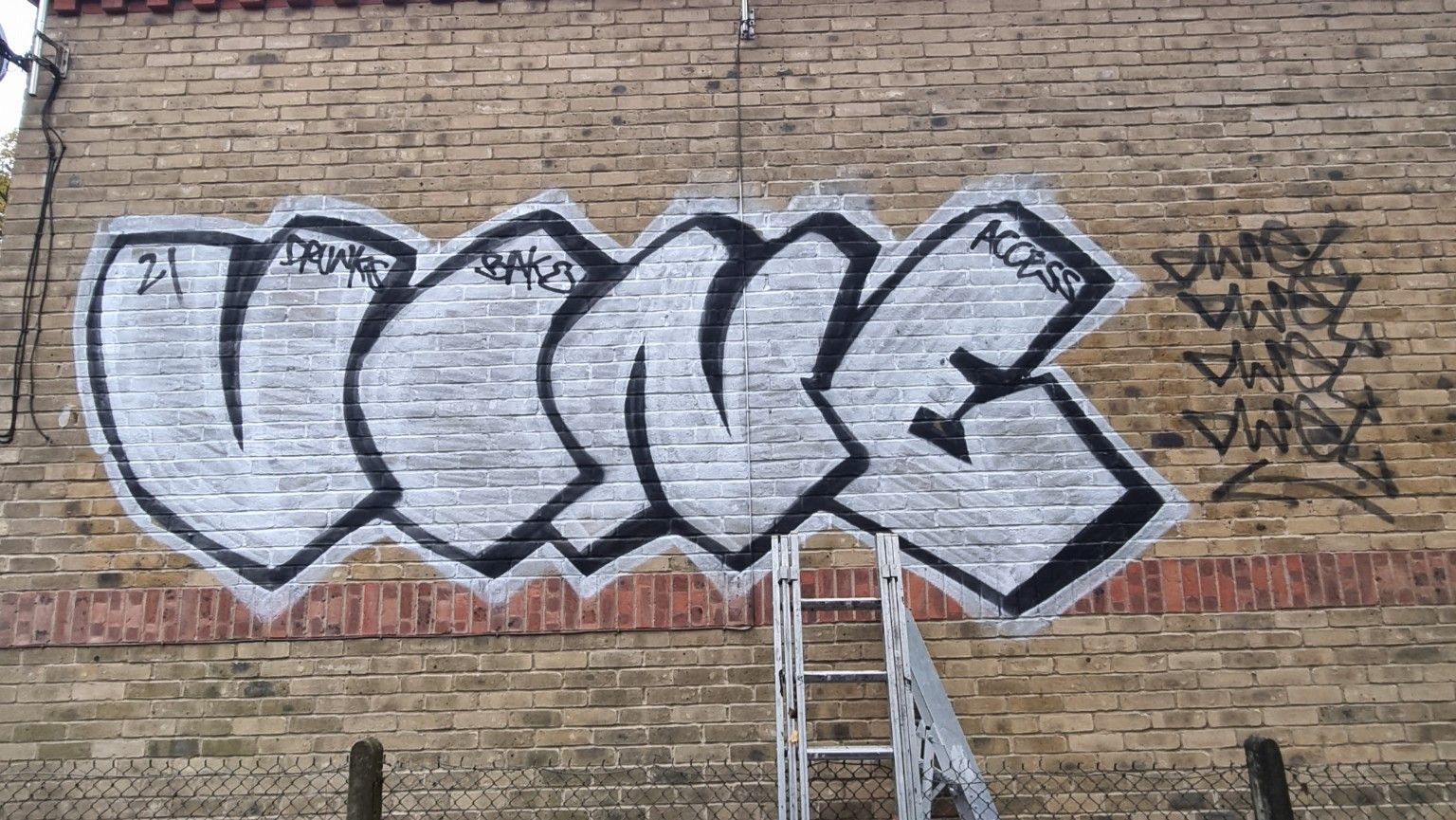 Graffiti on brickwork back of house