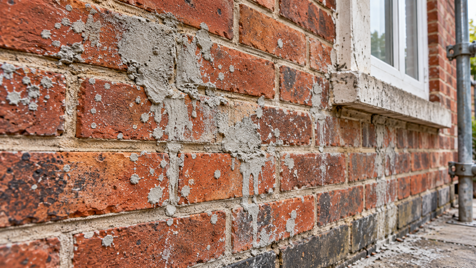 cement and mortar stained brickwork