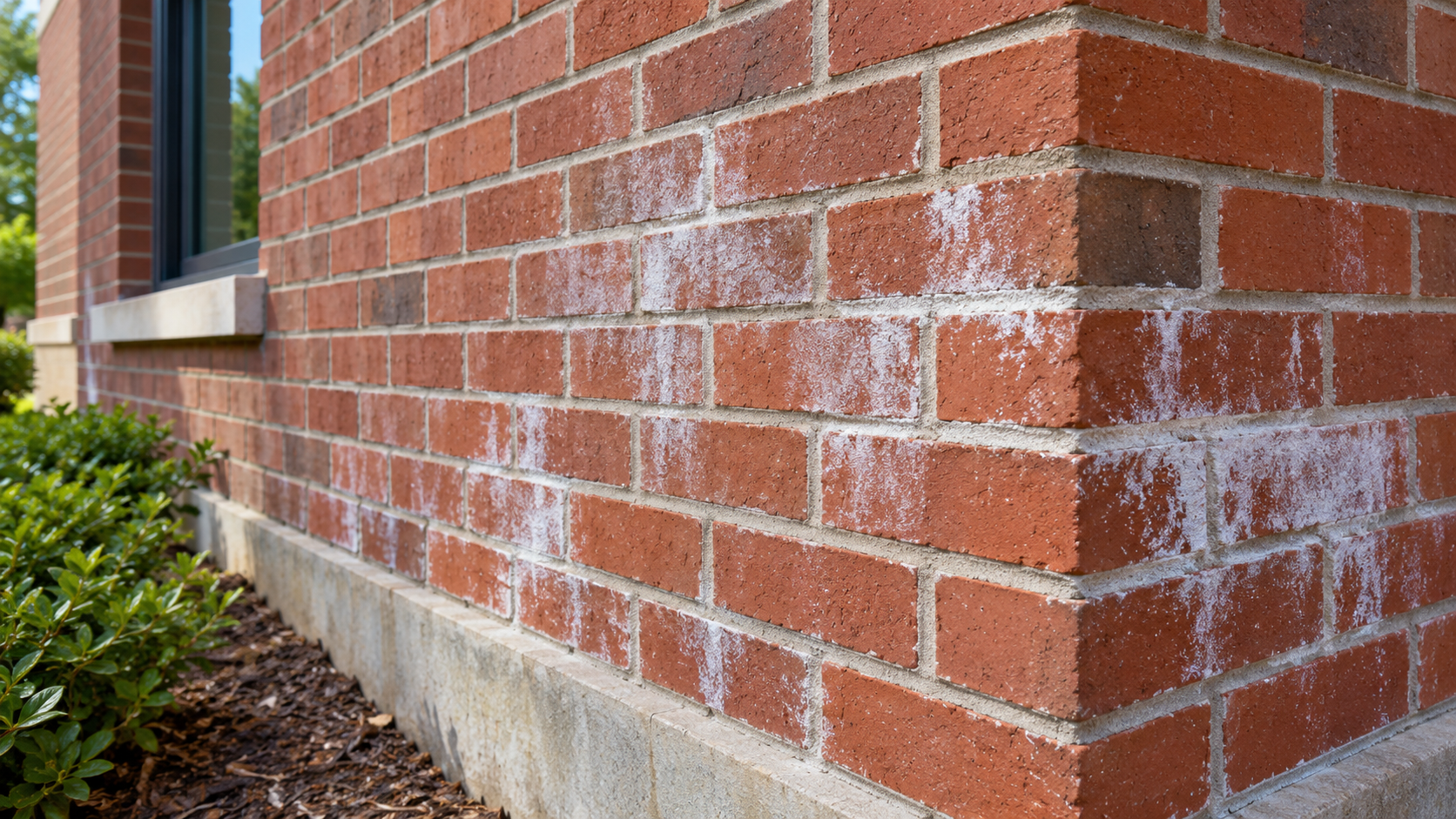 efflorescence staining on brickwork