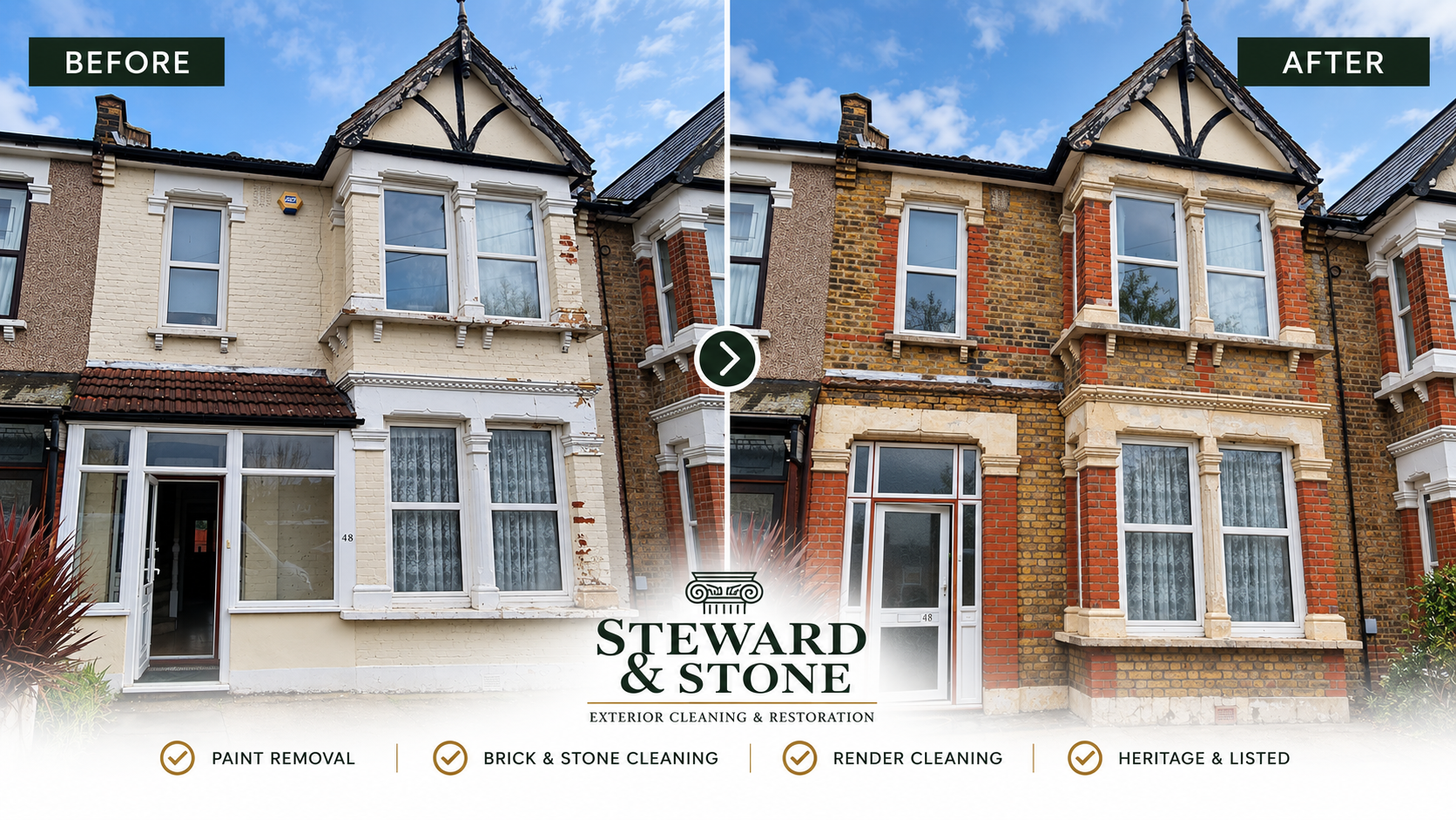 Before and after paint removal from mid terrace London Victorian