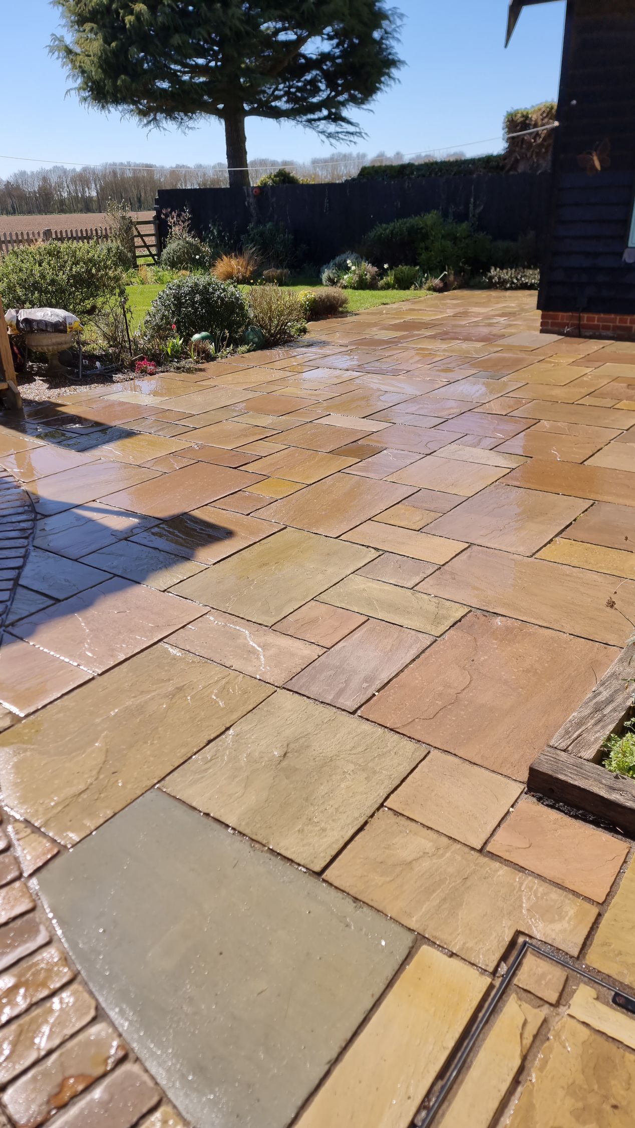 sandstone patio after clean