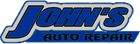 Blue and black John&rsquo;s Auto Repair logo with a wrench integrated into the &ldquo;J&rdquo; on a light background