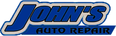 Blue and black John&rsquo;s Auto Repair logo with a wrench integrated into the &ldquo;J&rdquo; on a light background