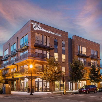 Modern brick apartment building,