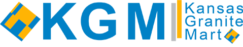 Logo for Kansas Granite Mart. Blue "KGM" with a yellow and blue diamond-shaped emblem. Text: "Kansas Granite Mart".