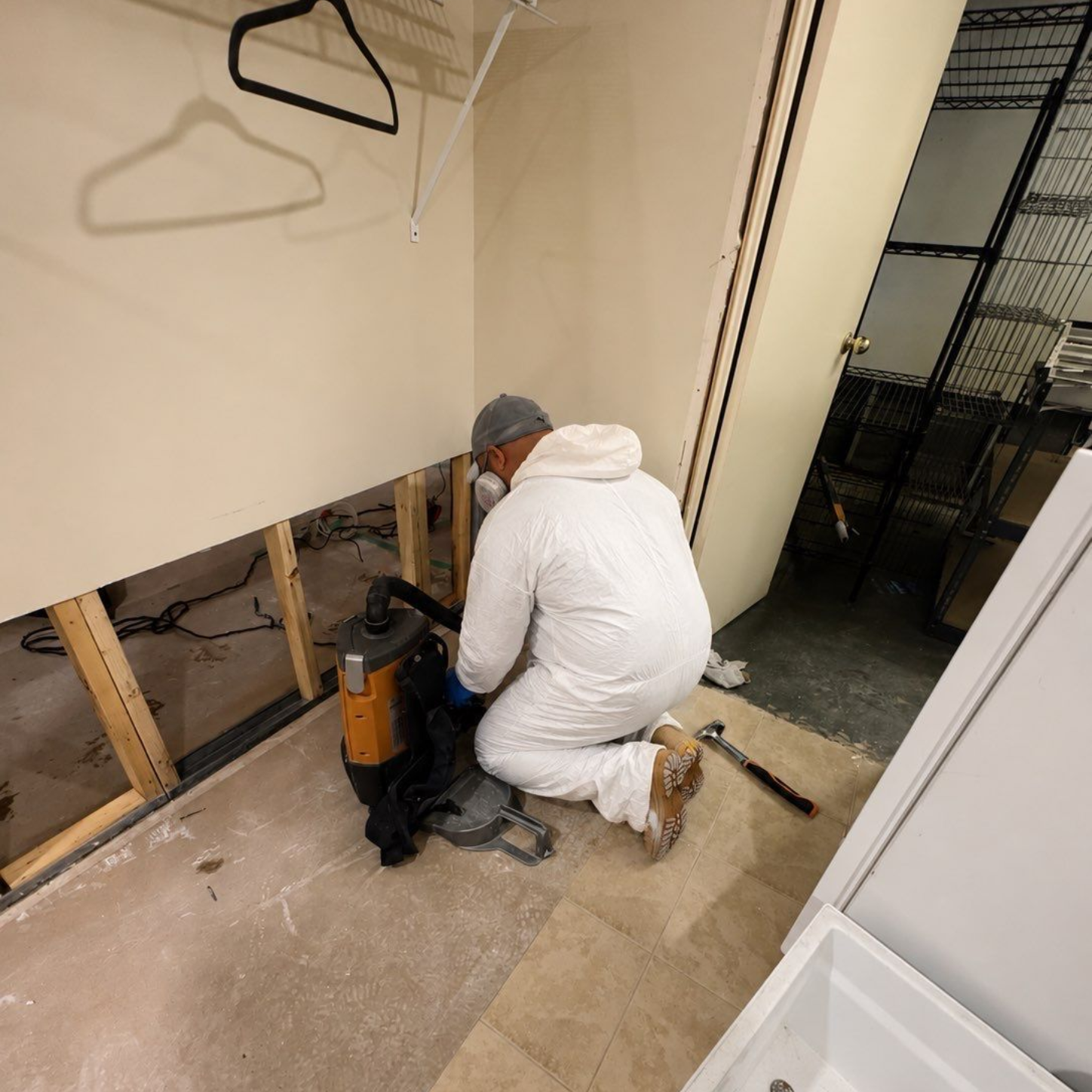 mold remediation in a basement at Glen Head home after water damage.