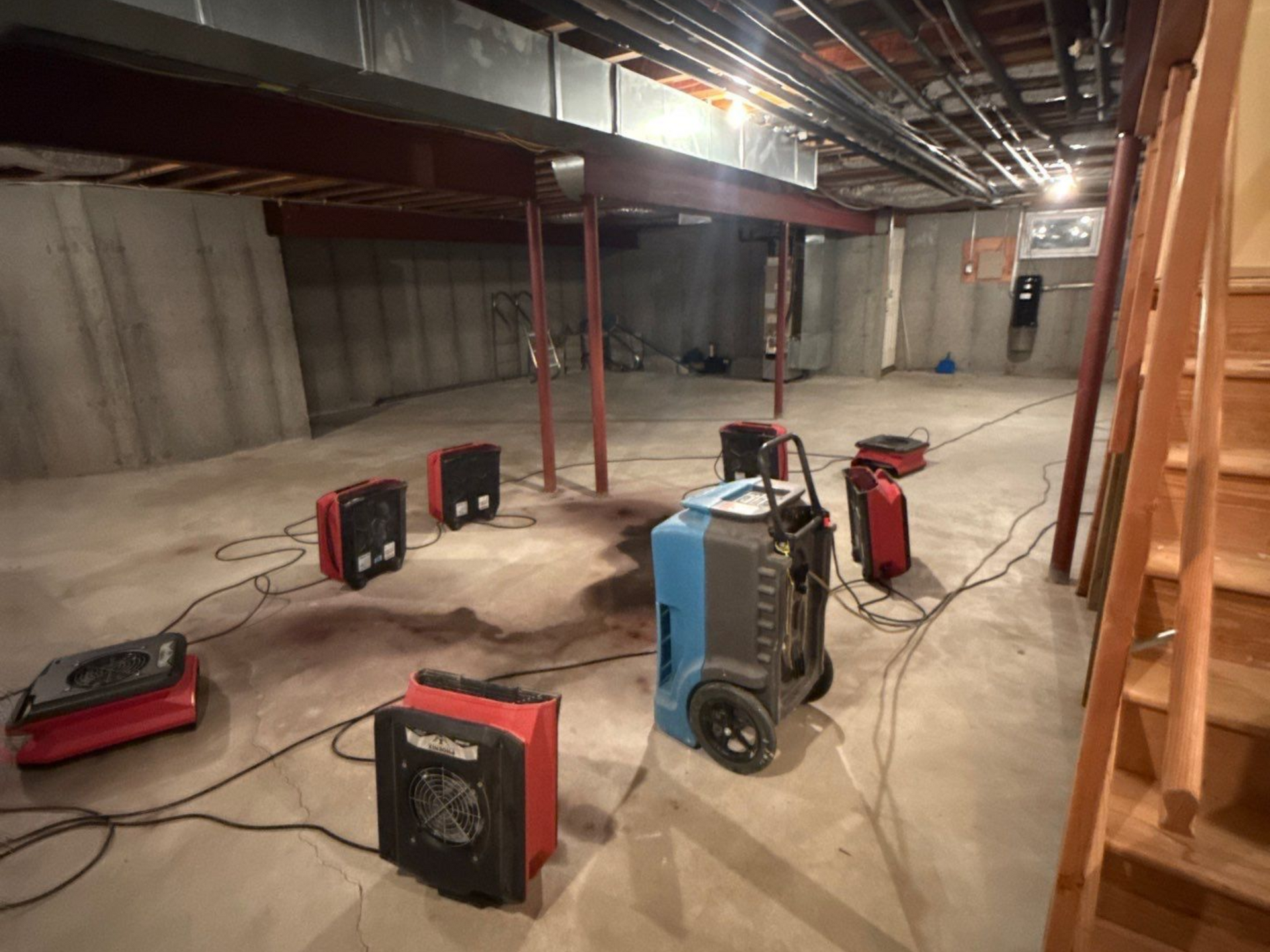 drying and dehumidifying equipment in the basement of a home in in Quogue NY