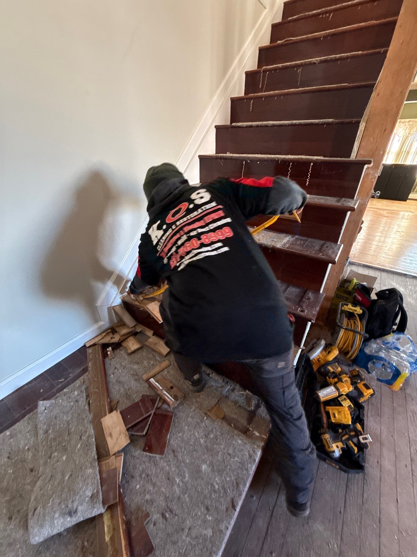 Removing damaged building materials at a home in Patchogue NY