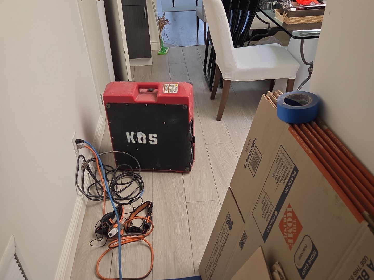 drying and dehumidifying equipment setup after flood at home in Westhampton Beach NY