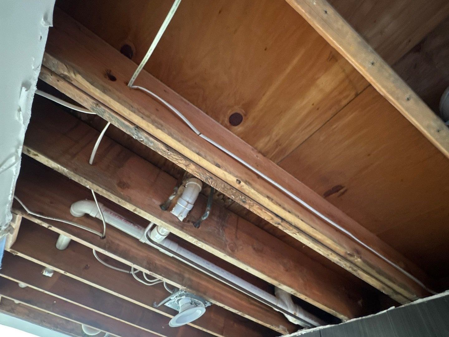 Exposed beams after flood at home in Westhampton Beach NY