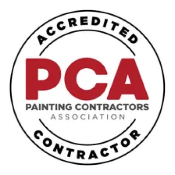 PCA Painting Contractors Association accredited contractor logo in red, black, and white.