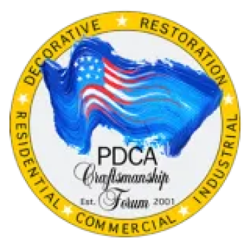PDCA Champions in decorative restoration, residential, commercial and industrial logo with American flag colors