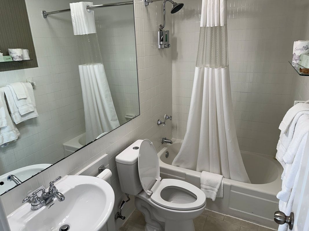 A bathroom with a toilet a sink and a bathtub