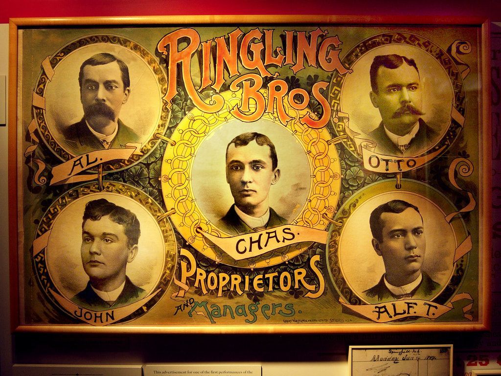 A painting of the ringling bros and their proprietors