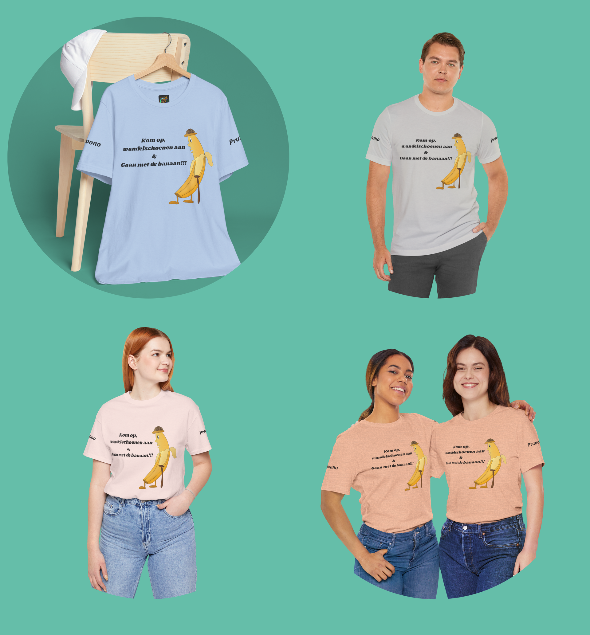Lichte kleuren Unisex Wandel T shirt Banaan- Gaan met de banaan!