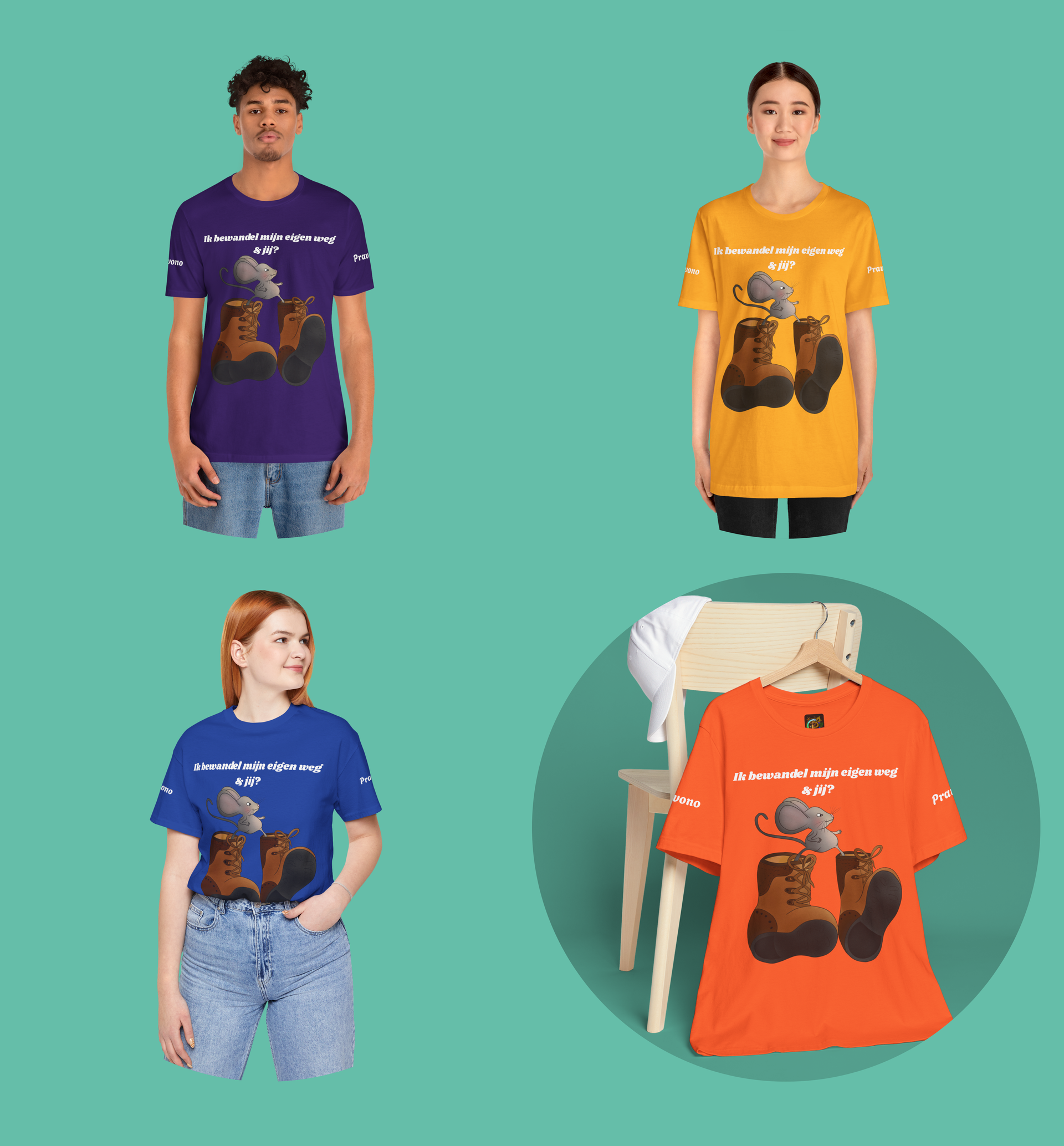 Unisex Wandel T shirt - Muis die zijn eigen weg bewandeld!