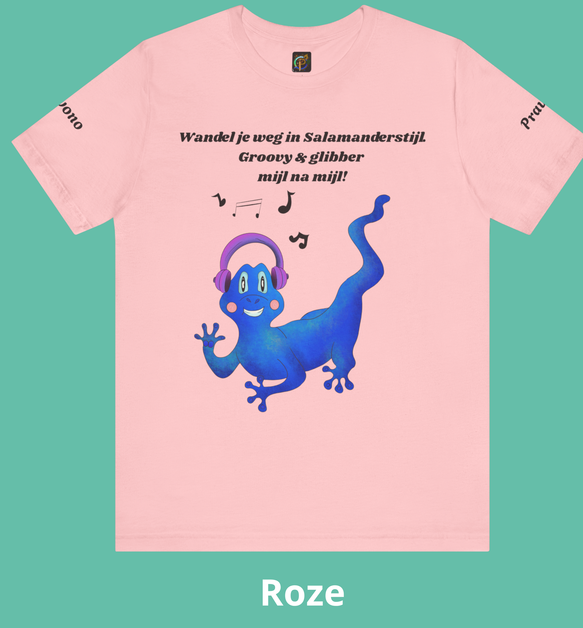 Unisex T-Shirt met Coole Salamander die Muziek Luistert – Comfortabel Graphic Tee,lichte kleuren