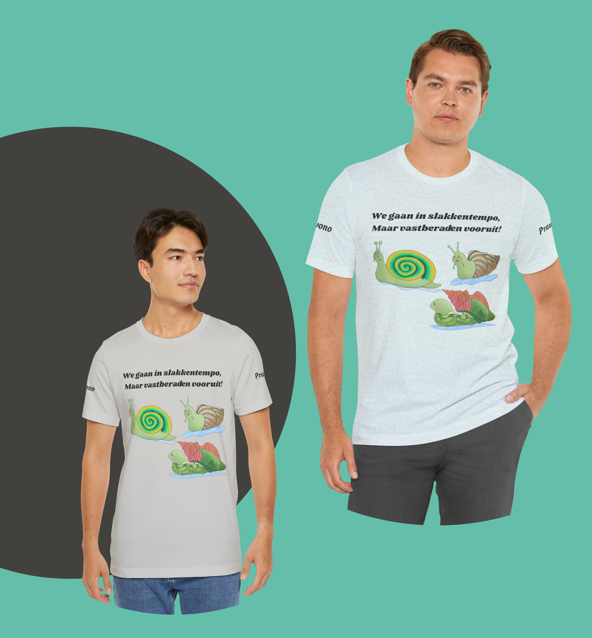 Unisex Wandel t-shirt voor wie in slakkentempo toch vooruitgaat. Lichte kleuren.
