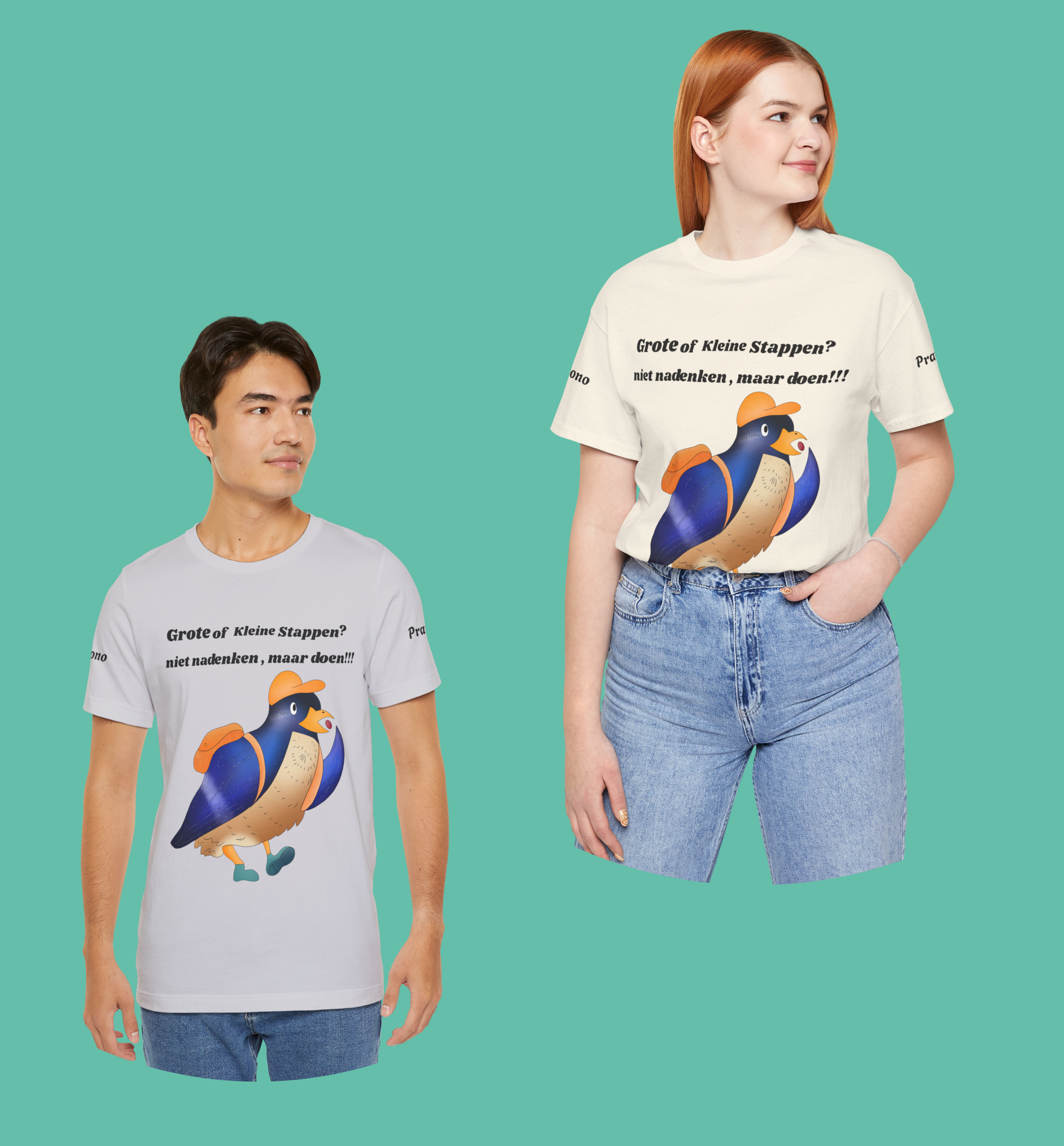 Lichte kleuren Unisex Wandel T shirt met speelse originele grafische snoepende vogel.