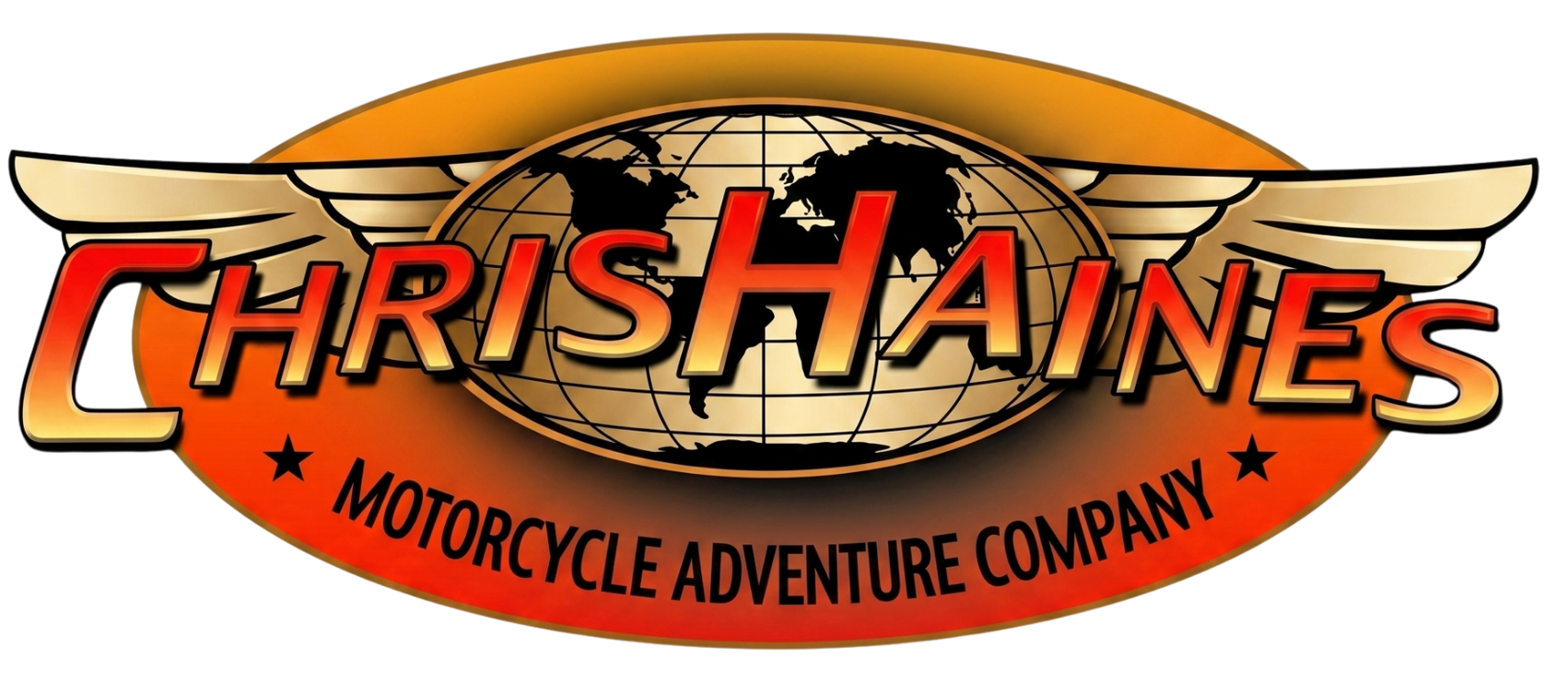 Chris Haines Motorcycle Adventure Company logo with orange oval and black text