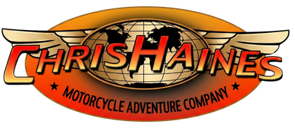 Christ Haines Motorcycle Adventure Company logo in orange and black with motorcycle graphic