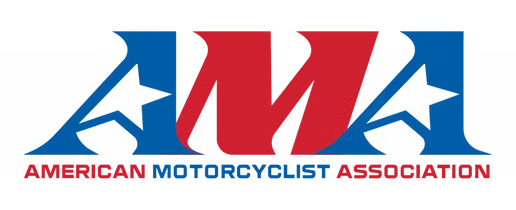 American Motorcyclist Association logo in red, white, and blue with stars and an AMA monogram