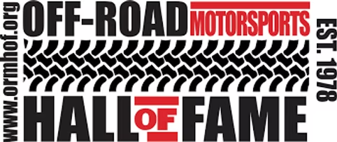Off-road motorsports Hall of Fame logo in black, white, and red with tire tread graphics and website text
