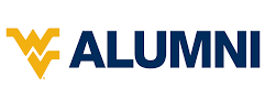 A blue and yellow logo for the university of west virginia alumni